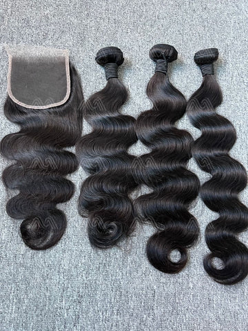 Raw 3 Bundles + 4x4 HD Closure (Body Wave/Straight)